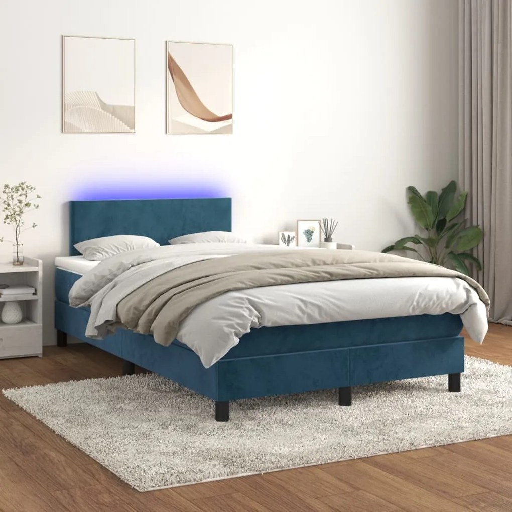 Letto A Molle Con Materasso E Led Blu Scuro 120x200cm /