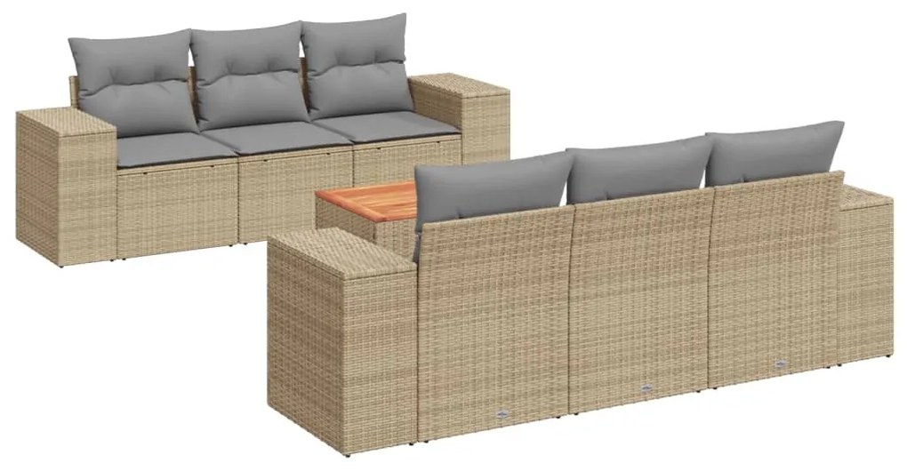 Set divani da giardino 7 pz con cuscini beige in polyrattan