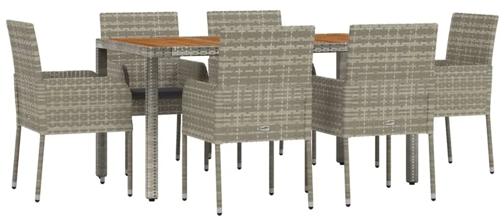 Set da pranzo da giardino 7 pz con cuscini in polyrattan grigio