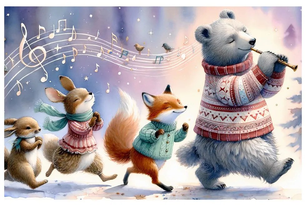 Quadro su tela – Animali che marciano al ritmo della musica