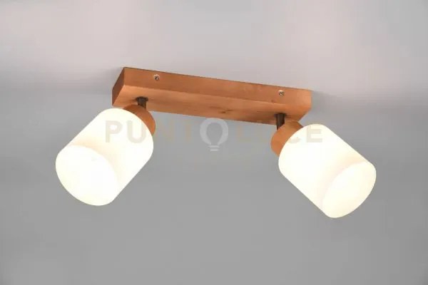 Assam barra 2 spots base legno con vetri bianchi l. 30cm attacco e14