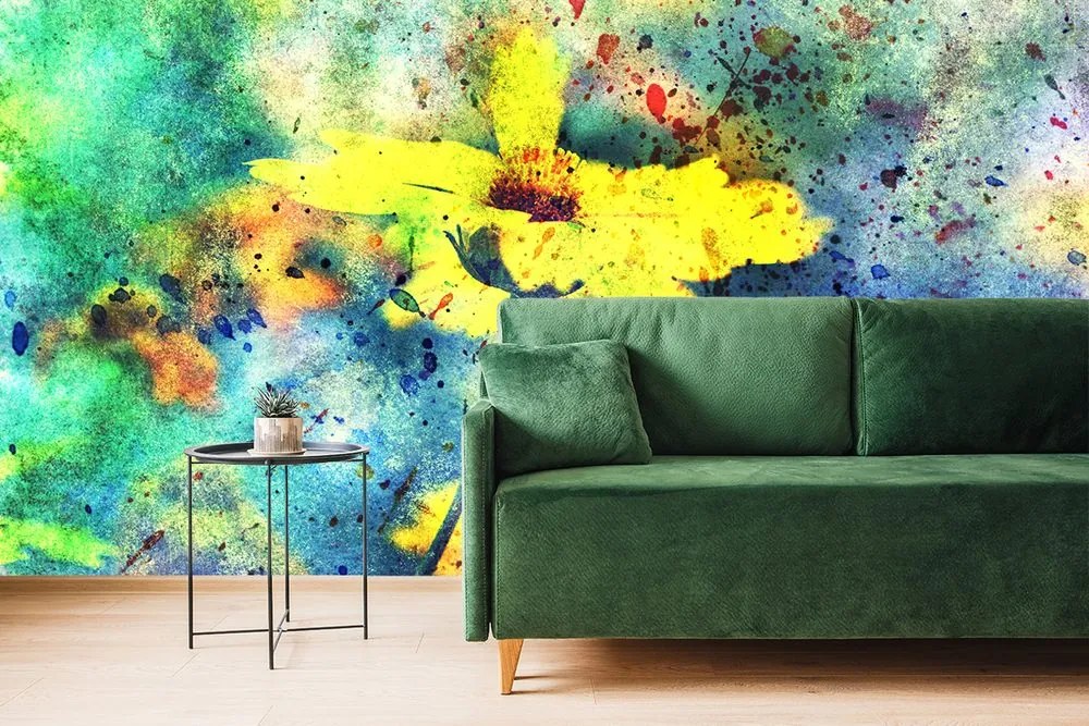 Carta da parati – Fiore giallo con tocco vintage