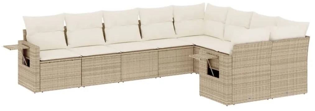 Set Divano da Giardino 9 pz con Cuscini Beige in Polyrattan