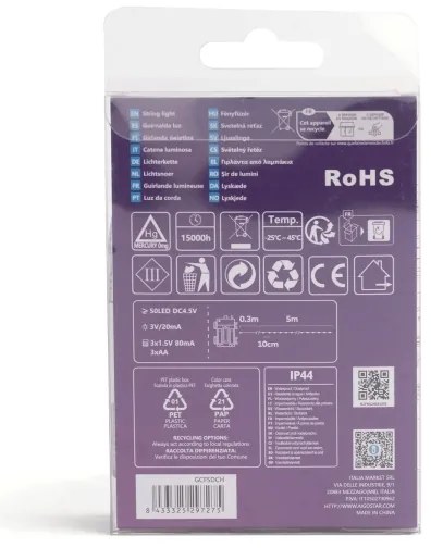 Aigostar - Catena a LED da esterno 50xLED/8 funzioni 3xAA 5,3m IP44 multicolore