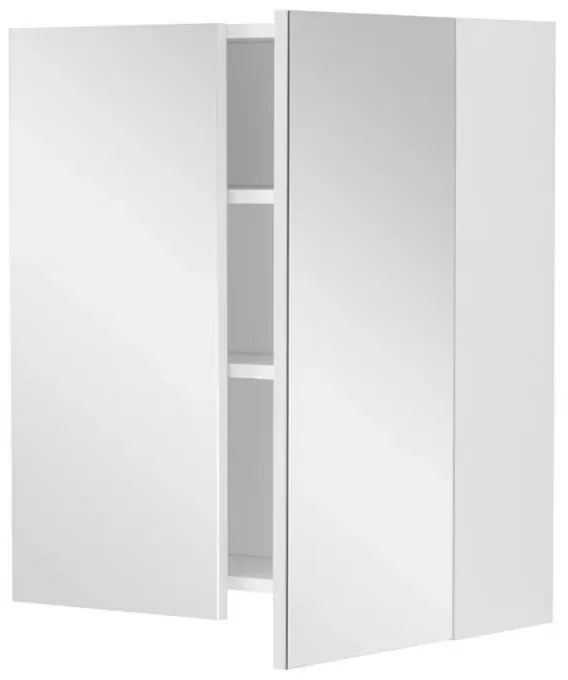 Armadietto a specchio 60x66 cm bianco lucido ante e ripiani regolabili