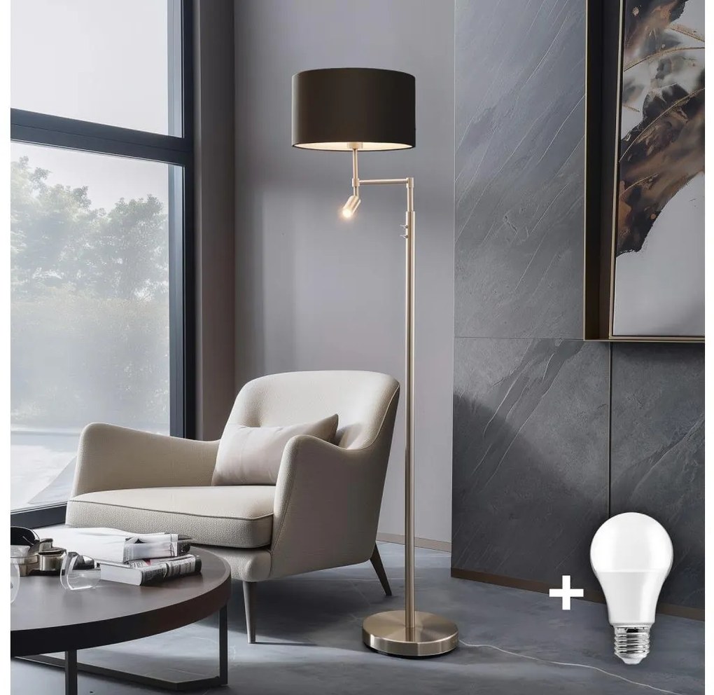 Eglo - Lampada LED da terra TUNJA 1xE27/60W/230V + LED/2,1W diametro 38 cm cromo/marrone