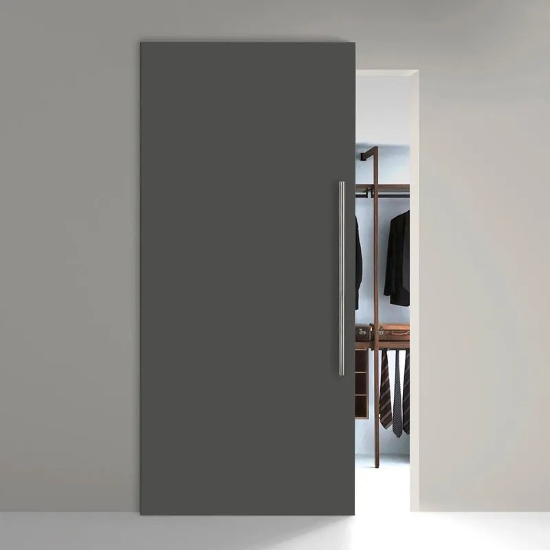 Porta scorrevole reversibile Stoccolma con maniglione in legno grigio antracite, L 99 x H 221 cm, con binario invisibile