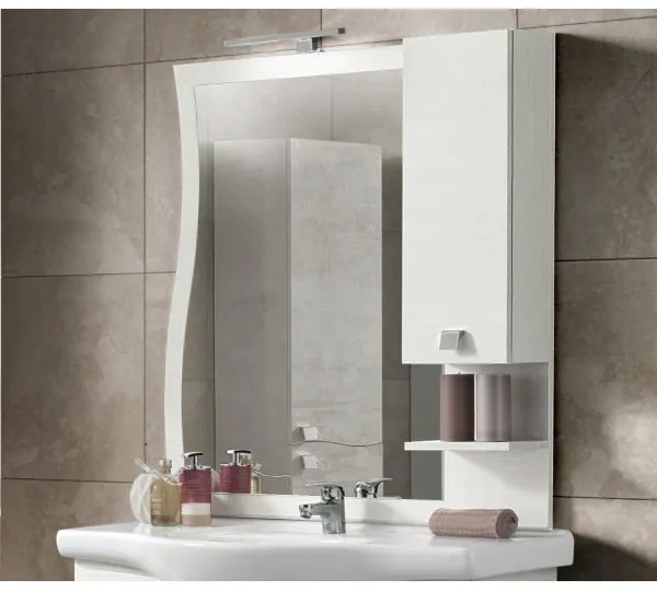 Specchio bagno con pensile e lampada LED ONDA 100 Bianco Nordico