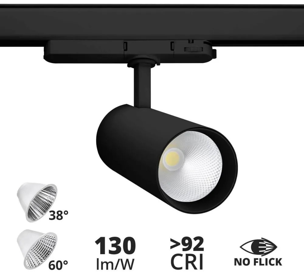 Faro LED 34W per Binario Trifase, 38°+60° Nero con driver Philips Colore  Bianco Caldo 2.700K