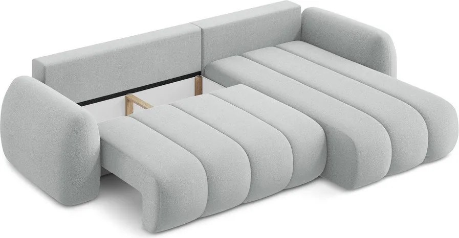 Divano angolare grigio chiaro allungabile/con contenitore (con penisola a destra/con chaise lounge) con rivestimento in bouclé Pele – Makamii
