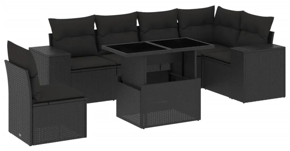 Set divani da giardino con cuscini 7pz nero polyrattan