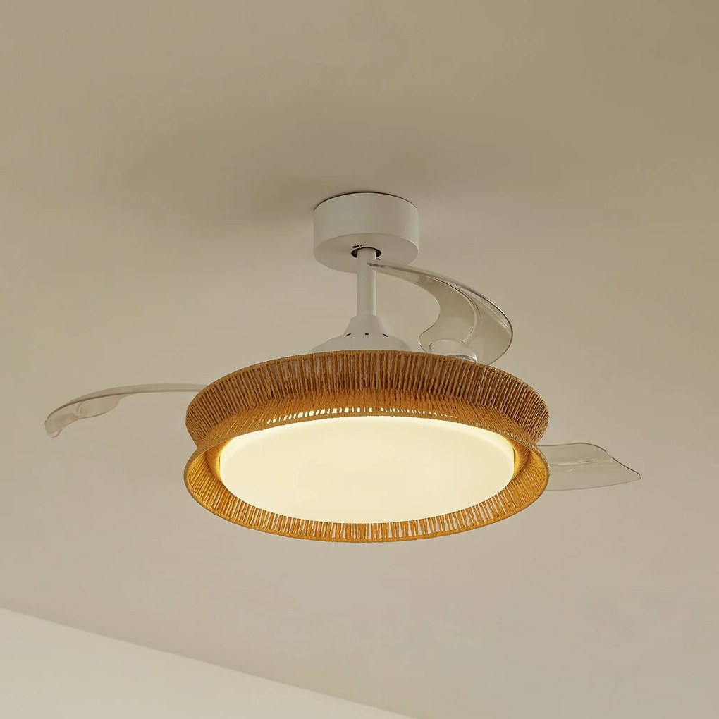 Lucande Ventilatore da soffitto LED Lineta, bianco, corda, Ø103cm, CCT