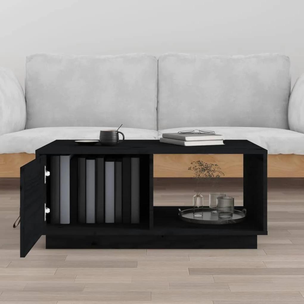 Tavolino da salotto nero 80x50x35,5cm in legno massello di pino