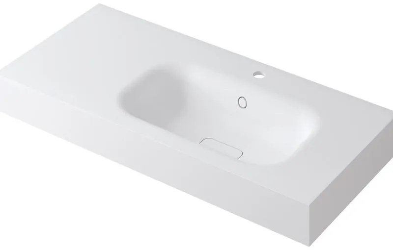 Lavabo integrale a destra rettangolare L 100.5 x H 15 x P 46 cm in resina bianco