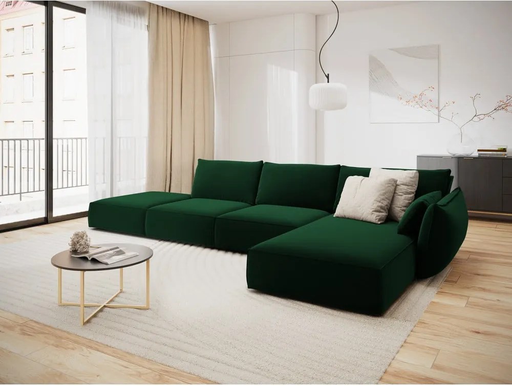 Divano angolare verde scuro (con penisola a destra/con chaise lounge) con rivestimento in velluto Vanda – Mazzini Sofas
