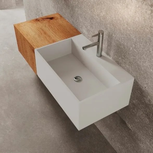 Lavabo bianco sospeso 60 cm con due cassetti laterali 40 cm rovere oro e specchio - Itaca