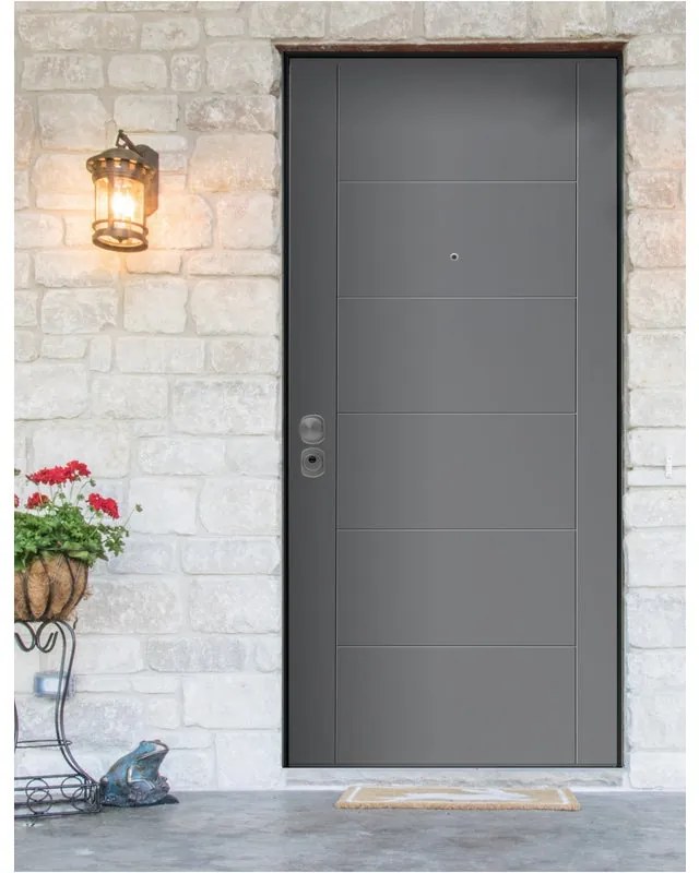 Porta blindata YALE Lion L 80 x H 210 cm grigio/bianco matrix apertura destra