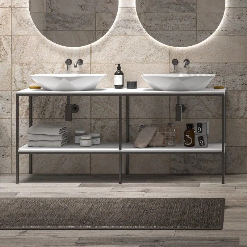 Kamalu - mobile bagno metallico 175 cm con due piani net-175