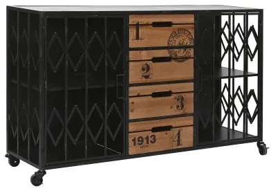 Cassettiera Home ESPRIT Marrone Nero Metallo Abete Loft 122,5 x 32,5 x 74 cm