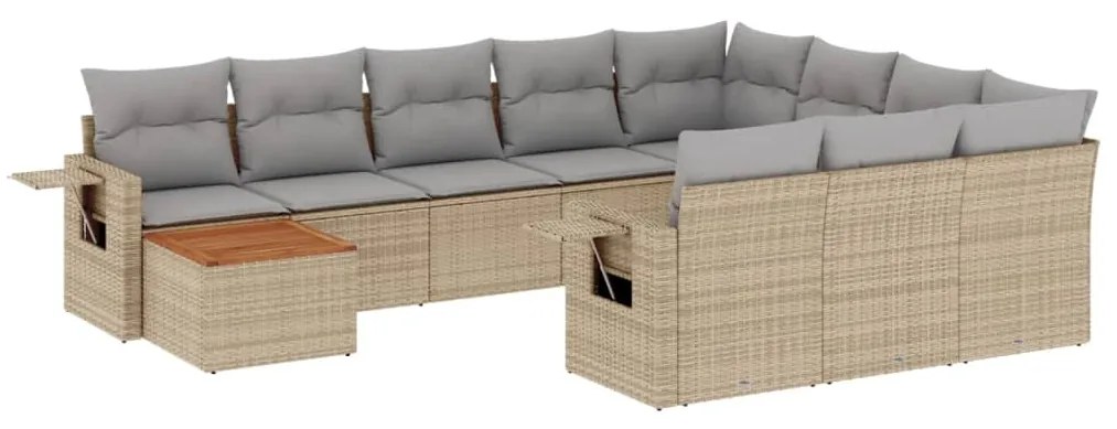 Set divani da giardino 11 pz con cuscini beige in polyrattan