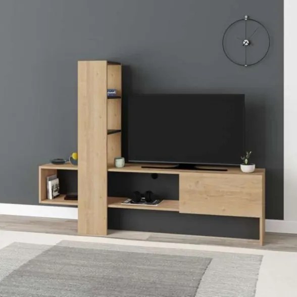 Mobile porta TV 180 cm rovere e antracite con libreria Troya