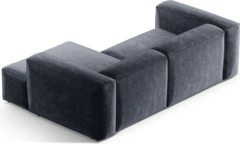 Divano angolare blu polveroso (con penisola a destra/con chaise lounge) con rivestimento in velluto a coste Bergamo – Cosmopolitan Design