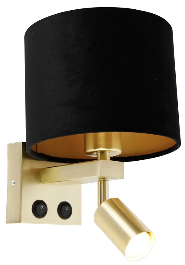 Applique da parete in ottone con lampada da lettura e paralume nero da 18 cm - Brescia