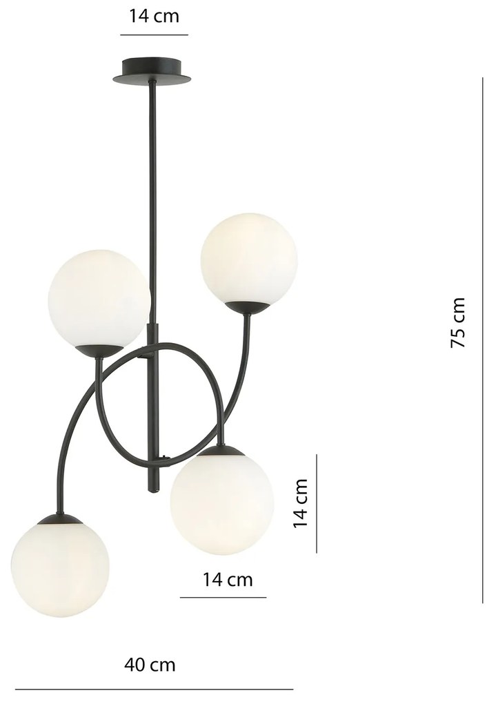 Plafoniera Moderna Utu 4 Luci In Acciaio Nero E Vetro Bianco