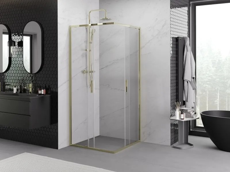 Mexen Exo cabina doccia quadrata scorrevole 100 x 100 cm, trasparente, oro - 8111-100-100-50-00
