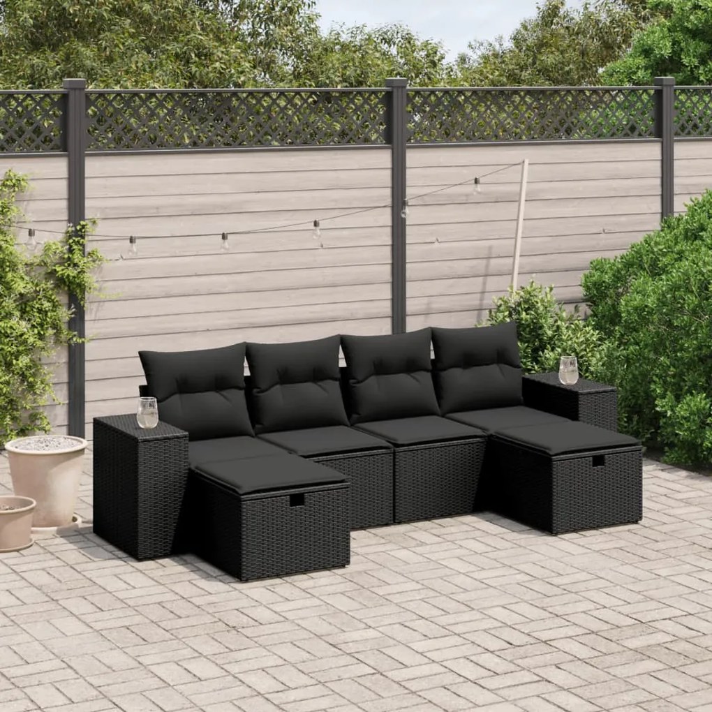 Set divano da giardino 6 pz con cuscini nero in polyrattan