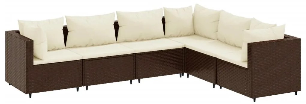 Set mobili da giardino 6pz con cuscini in polyrattan marrone