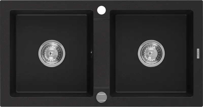 Mexen Mario lavello in granito a 2 vasche 820 x 436 mm, nero, sifone cromato - 6504822000-77