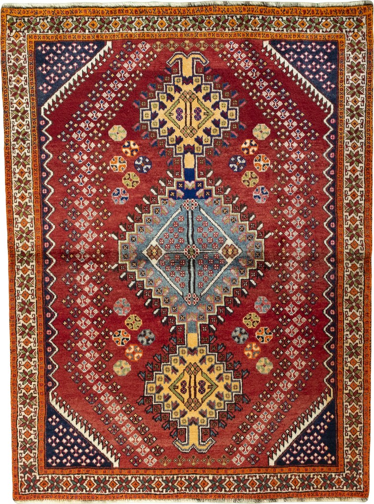 Shiraz Tappeto 200 x 150 Rosso (Iran) Annodato A Mano