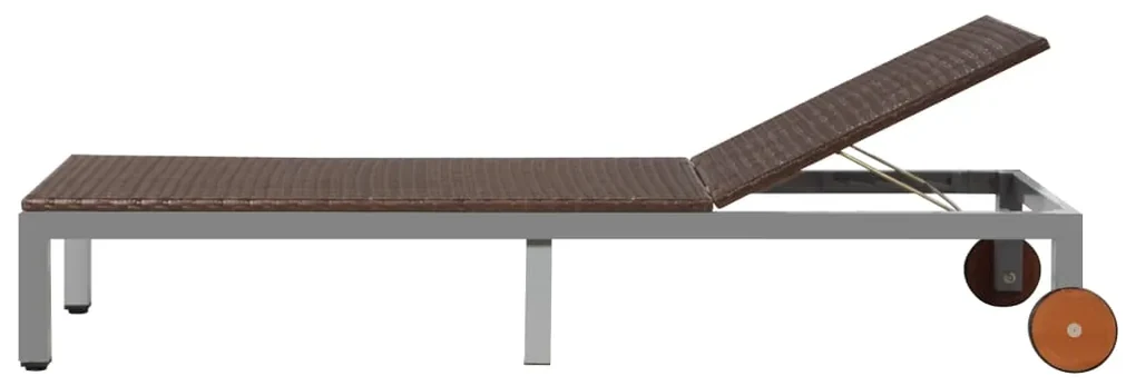 Lettino prendisole con ruote in polyrattan marrone