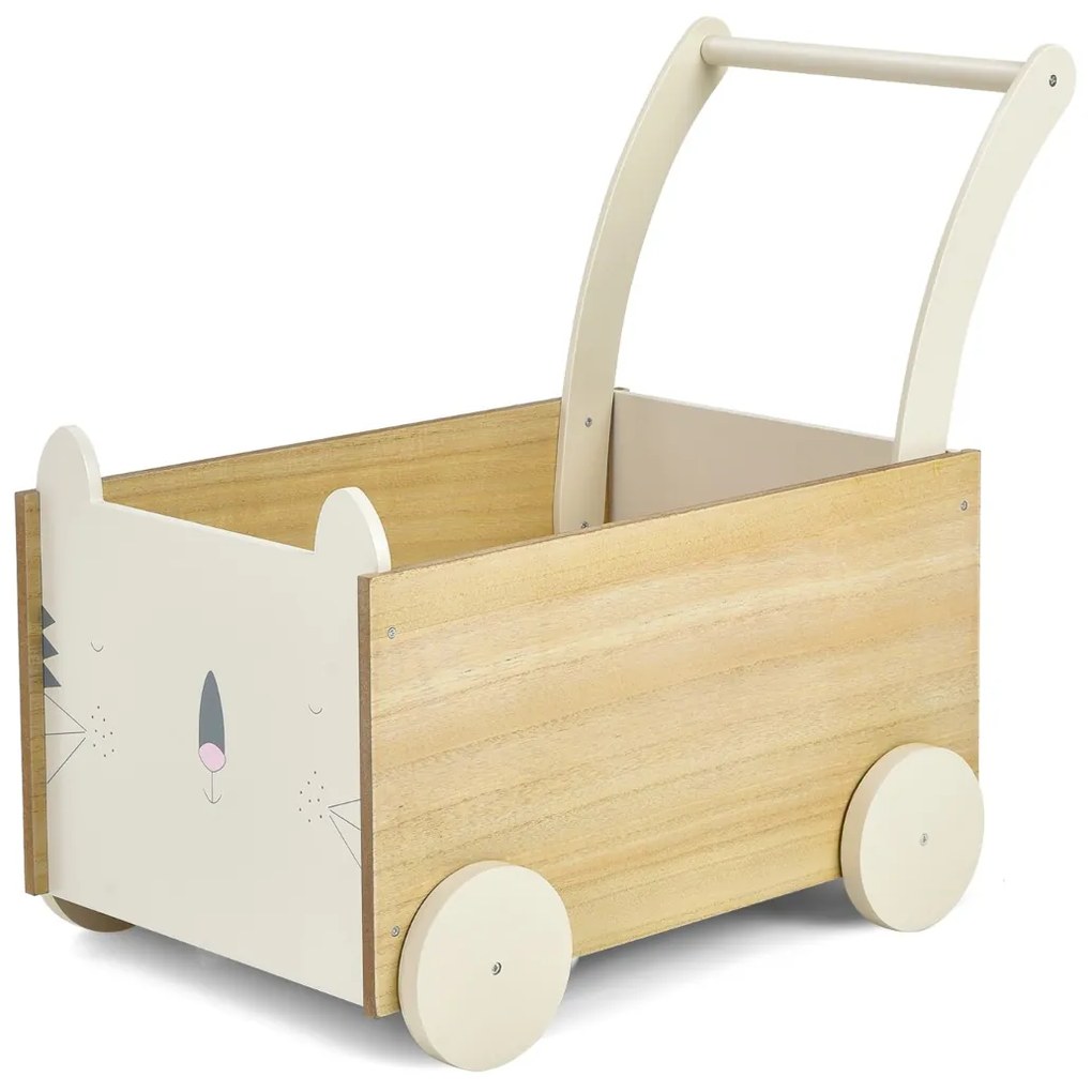 Costway Primi passi 2 in 1 a spinta con spazio per i giocattoli e ruote, Carrello giocattolo in legno per bambini Naturale