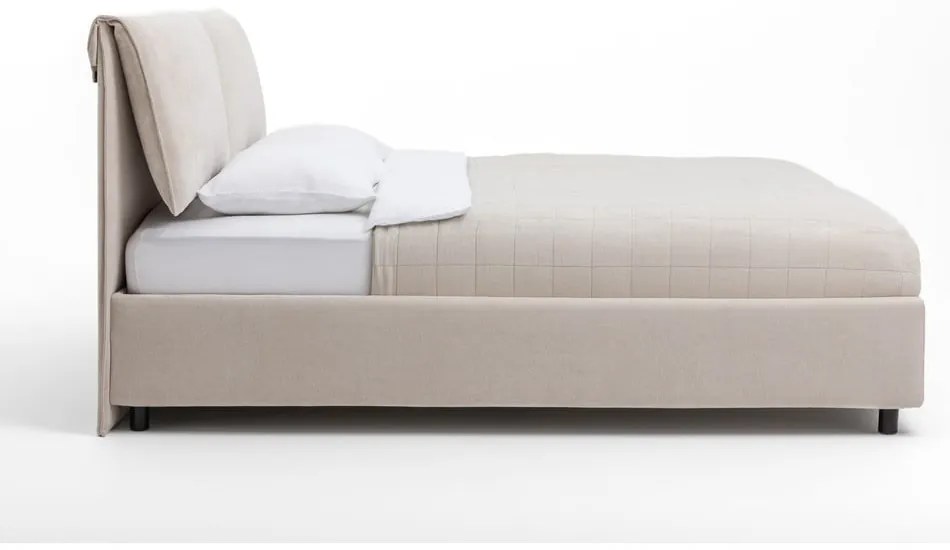Letto matrimoniale imbottito beige con contenitore, materasso e rete inclusi 160x200 cm Myra Pillow – Bonami Selection