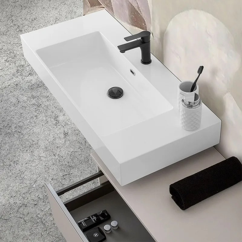 Lavabo sospeso in resina 100 cm bianco lucido   Flute