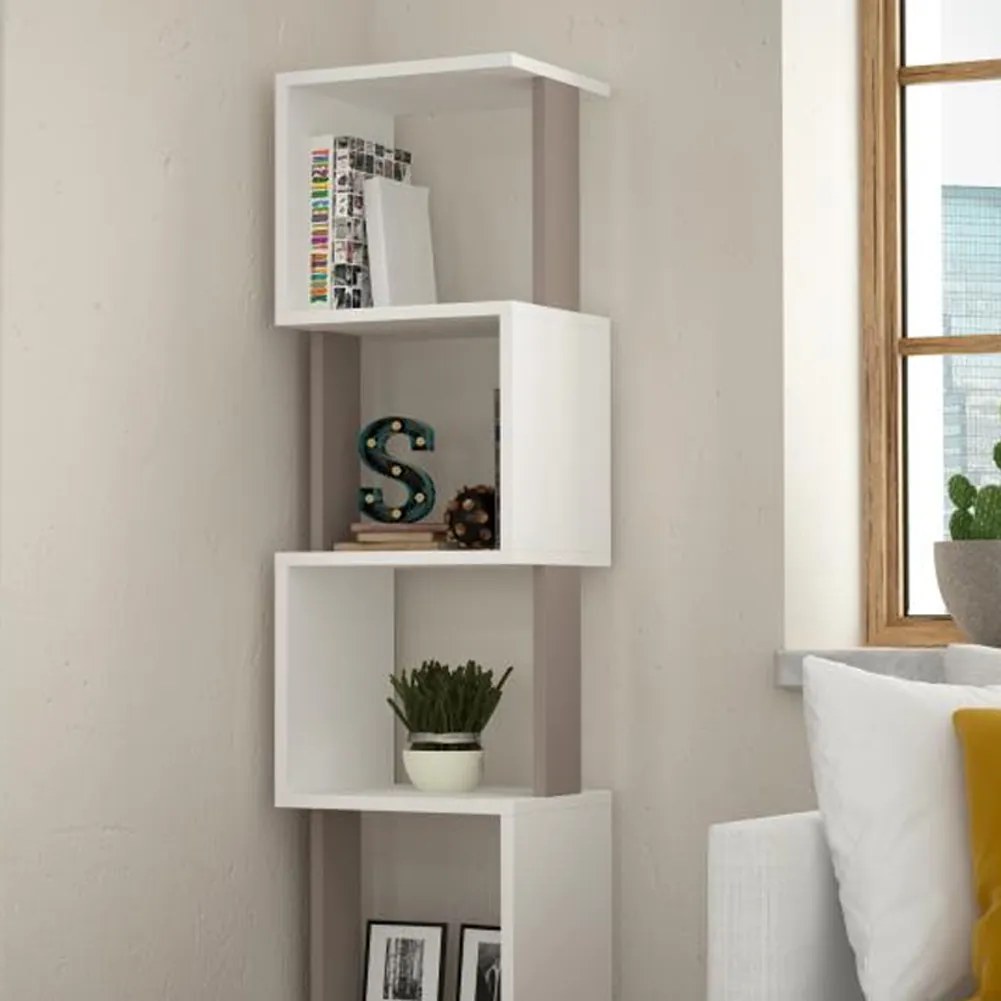 Libreria Moderna 161x35x30 cm Scaffale Modulare 5 Ripiani in MDF Bianco e Tortora...