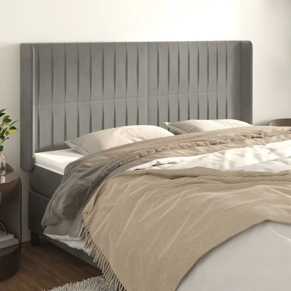 Testiera Ad Orecchio Grigio Chiaro 203x16x118/128 Cm İn Velluto /
