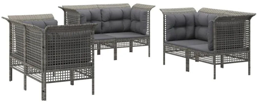 Set Divani da Giardino 6 pz con Cuscini in Polyrattan Grigio