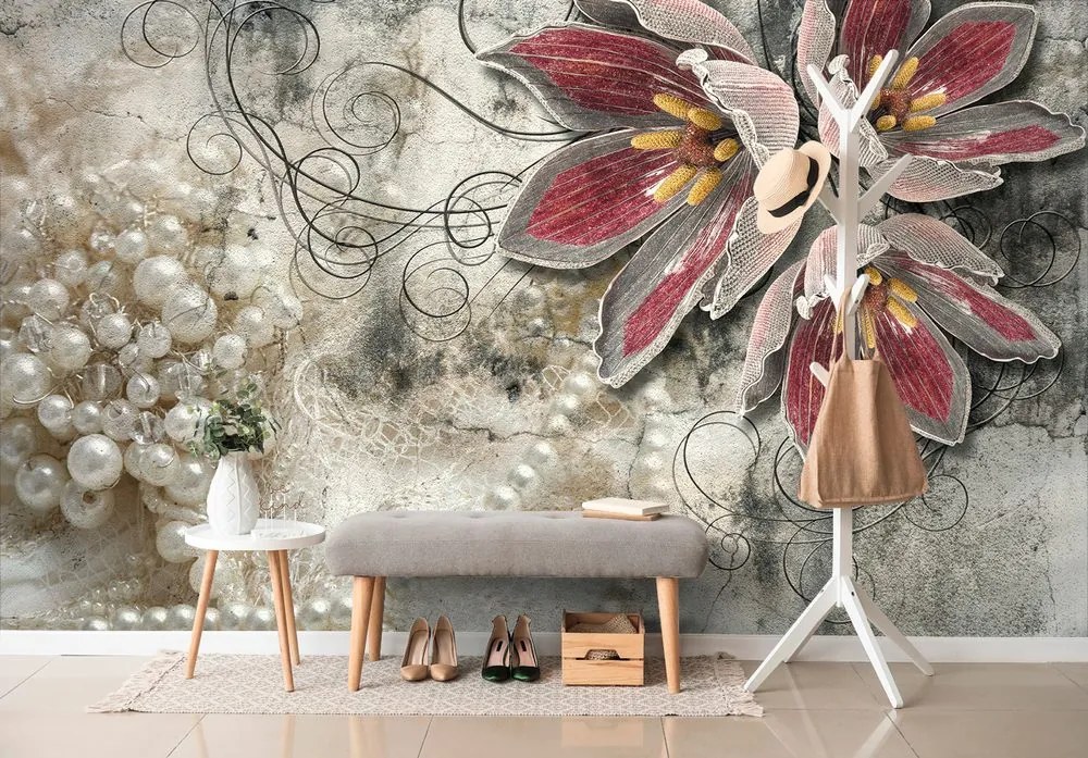 Carta da parati – Fiori con perle