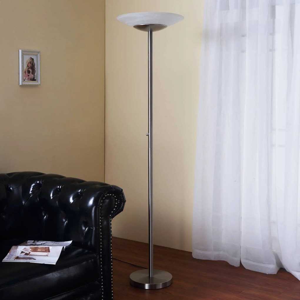 Lampada da terra con luce lettura Ragna Lindby, dimmerabile, Alluminio / Grigio / Zincato, Soggiorno / Sala da pranzo, Vetro, Moderno, Lampada LED da terra