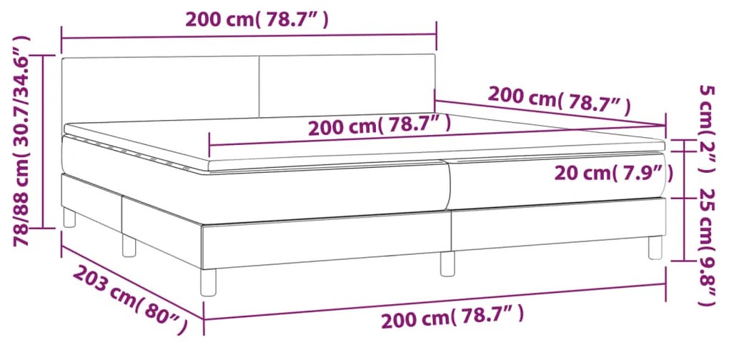 Letto a Molle Materasso e LED Nero 200x200cm in Tessuto