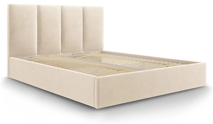 Letto matrimoniale imbottito beige con contenitore con griglia 160x200 cm Juniper - Mazzini Beds