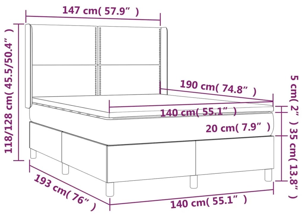 Giroletto a Molle con Materasso Tortora 140x190 cm in Tessuto