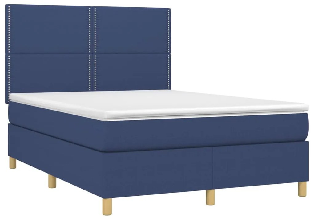 Letto a Molle con Materasso e LED Blu 140x190 cm in Tessuto