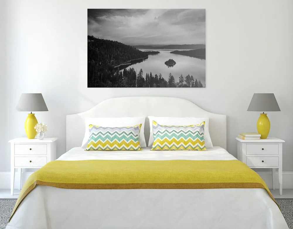 Quadro su tela – Lago al tramonto in bianco e nero