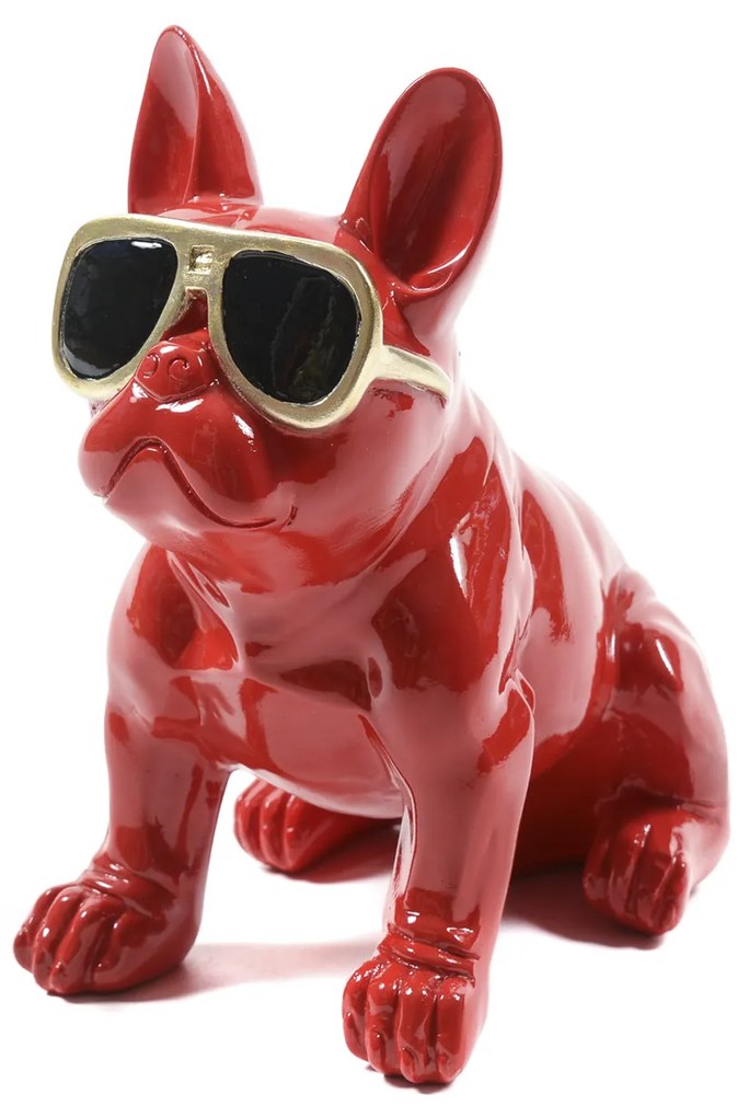 Bulldog con occhiali soprammobile rosso 12,5x21x21,5 cm