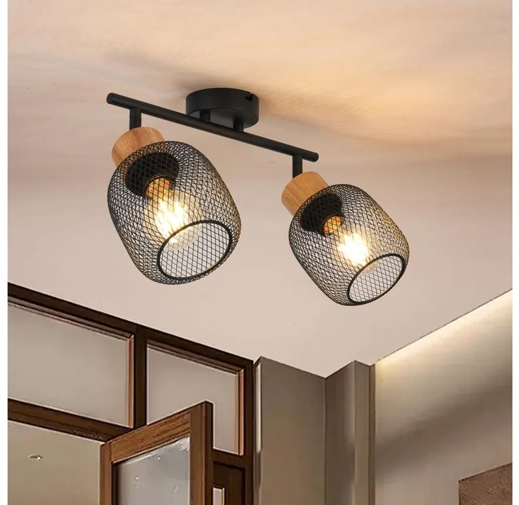 Brilagi - Faretto BASKLITE 2xE27/15W/230V in legno di caucciù/nero