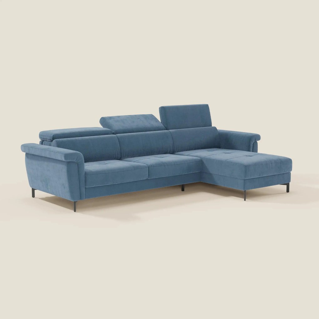 Capri Divano letto angolare con penisola contenitore e poggiatesta reclinabili - elegante tessuto smacchiabile T30